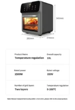 10L Large Capacity Electric Air Fryers Oil-free Automatic Household Kitchen 360°Baking Convection Oven Deep Fryer without Oil - Image 7