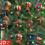 10Pcs Christmas Wooden Hot Air Balloon Santa Claus 2D Flat Wooden Pendant Christmas Tree Decoration - Image 5