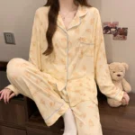 Pink Bow Dtie Design Pajamas for Women Long Sleeve Top & Elastic Waist Pants Pajamas Set Harajuku Style Casual - Image 7