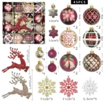 45pcs Christmas Ball Decorations Plastic 6CM Balls,Ice bars, Snowflakes, Reindeer, Christmas Ball Pendant Set Party Decor - Image 8