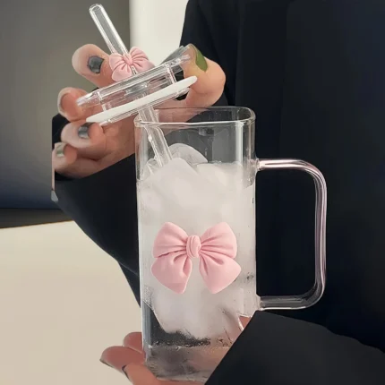 400mL Elegant Butterfly-Decorated Glass Tumbler with Straw & Handle - Reusable Freezer-Safe Water Cup for Coffee Juice Milk