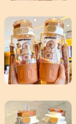 580ml Tritan Cute Capybara Space Cup with Hand-held Ring BPA-Free Portable Camper Water Bottle with Straw and Strap Juice Cup - Image 13