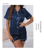 Women's Pajamas Set Satin Sleepwear Button Down Tops and Shorts Pajama 2 Piece Suit Pyjama - Image 11