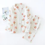 large size pajamas women cotton crepe cotton long sleeve  simple and comfortable - Image 5