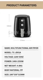 6.5L Air Fryer TC-JD01A Household Large Capacity Electric Fryer Smart Multi-function Oven Kitchen Baked Egg Tart/Roast Chicken - Image 16