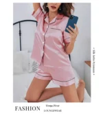 Women's Pajamas Set Satin Sleepwear Button Down Tops and Shorts Pajama 2 Piece Suit Pyjama - Image 16