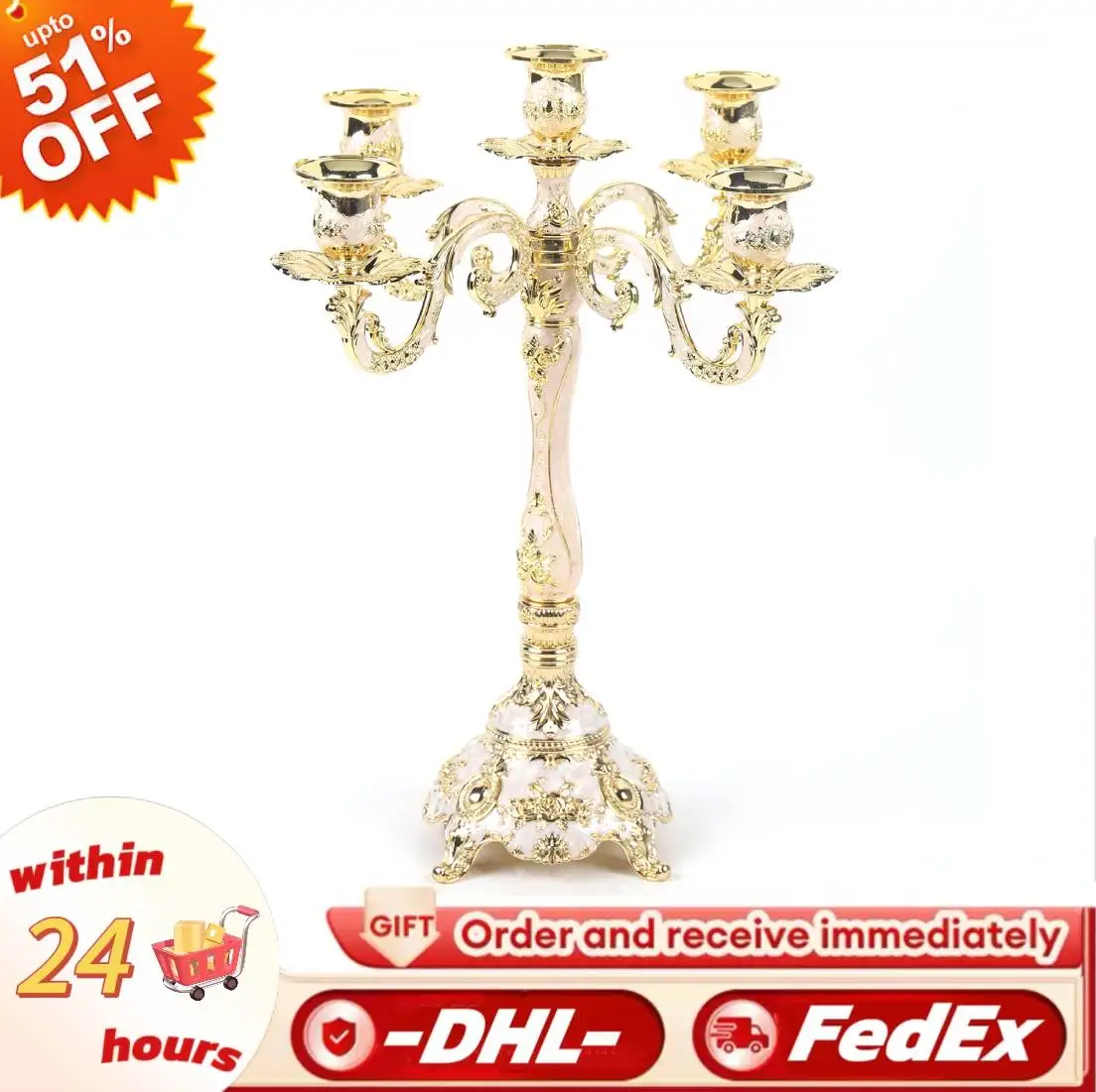 kf-Se4a1277c9157415d9e3fdc2bc00267b3y European Candle Holders Metal Candle-Stick Stand Home Decoration Bedroom Lighting Romantic Wedding Confession Essential 5 Heads - Image 1