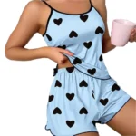 Women's Pajama Set Pajamas T-Shirts Shorts Pink Heart-Shaped Print Round Neck T-Shirt Ice Silk Top - Image 5