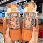 580ml Tritan Cute Capybara Space Cup with Hand-held Ring BPA-Free Portable Camper Water Bottle with Straw and Strap Juice Cup - Image 2