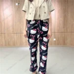 Sanrio Hello Kitty Pajamas Halloween Flannel Fashion Trouserswomen Kawaii Woolen Anime Cartoon Casual Home Pants Autumn - Image 9