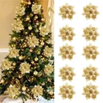 5/10pcs 14.5cm Christmas Flower Ornaments,Pink,Red,Gold,Glitter Artifical Flowers For Christmas Tree