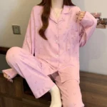 Pink Bow Dtie Design Pajamas for Women Long Sleeve Top & Elastic Waist Pants Pajamas Set Harajuku Style Casual - Image 15