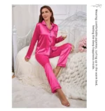Women's Home Clothes Satin Pajama  Long Sleeve Pocket Heart-shaped Embroidery Tops & Pants Pyjama Femme Loungewear Pj Set - Image 10