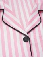 Classic Striped Print And Pocket Letter Short-Sleeve Long Pants Pajama Set, Satin Sleepwear with Lapel Collar and Button Detail - Image 11