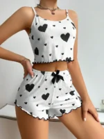 Women’s 2PCS Heart Print Pajama Set, Sleeveless Crop Top and Shorts, Soft Comfy Sleepwear Loungewear - Image 9