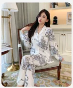 Women's Light Luxury Silk-Feel Pajamas Long-Sleeve Homewear - Image 16