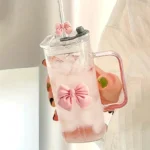 400mL Elegant Butterfly-Decorated Glass Tumbler with Straw & Handle - Reusable Freezer-Safe Water Cup for Coffee Juice Milk - Image 4