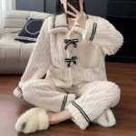2Pcs/set women's pajamas home wear padded and thickened warm - Image 2