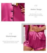 Luxurious Satin Pajama for Women Sleepwear Summer Short Sleeve Tops with Button-Up Lapel Collar & Shorts Pyjama Femme Lounge Set - Image 35