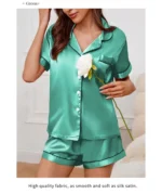 Women's Pajamas Set Satin Sleepwear Button Down Tops and Shorts Pajama 2 Piece Suit Pyjama - Image 17