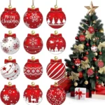 12PCS Christmas Ball Pendant, Wooden Pendant Christmas Decoration