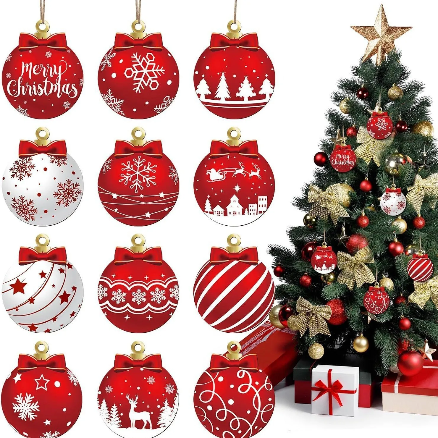 kf-Sf9608b963c594a67a15d624fe4cfc62bp 12PCS Christmas Ball Pendant, Wooden Pendant Christmas Decoration - Image 1