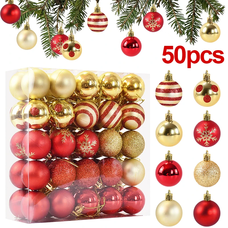 kf-Sfad4f12d8cde403b943cb722a7fbd1ffF 50Pcs Christmas Tree Balls Ornament Xmas Trees Hanging Bauble Pendant - Image 1