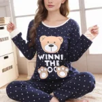 2PCS/Set Women Fashion Long-Sleeved Pajamas Cartoon Love Bear Cute Soft