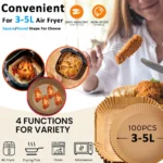 Air Fryer Liners Disposable 100pcs Parchment Paper Square Liners Round Liners Free of Bleach Non-Stick Oil-proof and Waterproof - Image 4