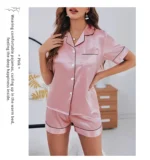 Women's Pajamas Set Satin Sleepwear Button Down Tops and Shorts Pajama 2 Piece Suit Pyjama - Image 14