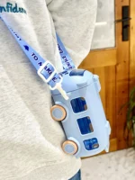 500ML Bus Shape Cartoon Water Cup with Movable Wheels & Strap Plastic Drinking Bottle Leakproof for Home Travel School - Image 13