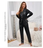 Women's Home Clothes Satin Pajama  Long Sleeve Pocket Heart-shaped Embroidery Tops & Pants Pyjama Femme Loungewear Pj Set - Image 25