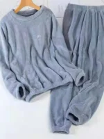 Thiened Coral Fce Spwear Set for Men And Women Warm Home Clothes Sports Outfit Outerwear Long Sve round Ne Pajamas - Image 4