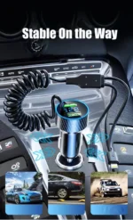 USB Car Phone Charger Adapter with Retractable Cable LED Voltage Monitor 4 in 1 Super Fast Charge for iPhone Samsung Huawei - Image 16