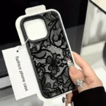 Black Lace Pattern Phone Case For iPhone 17 Pro Max 16 15 14 Plus 13 12 11 Pro Max 16E 17Air X XR XS Max Shockproof Soft Cover