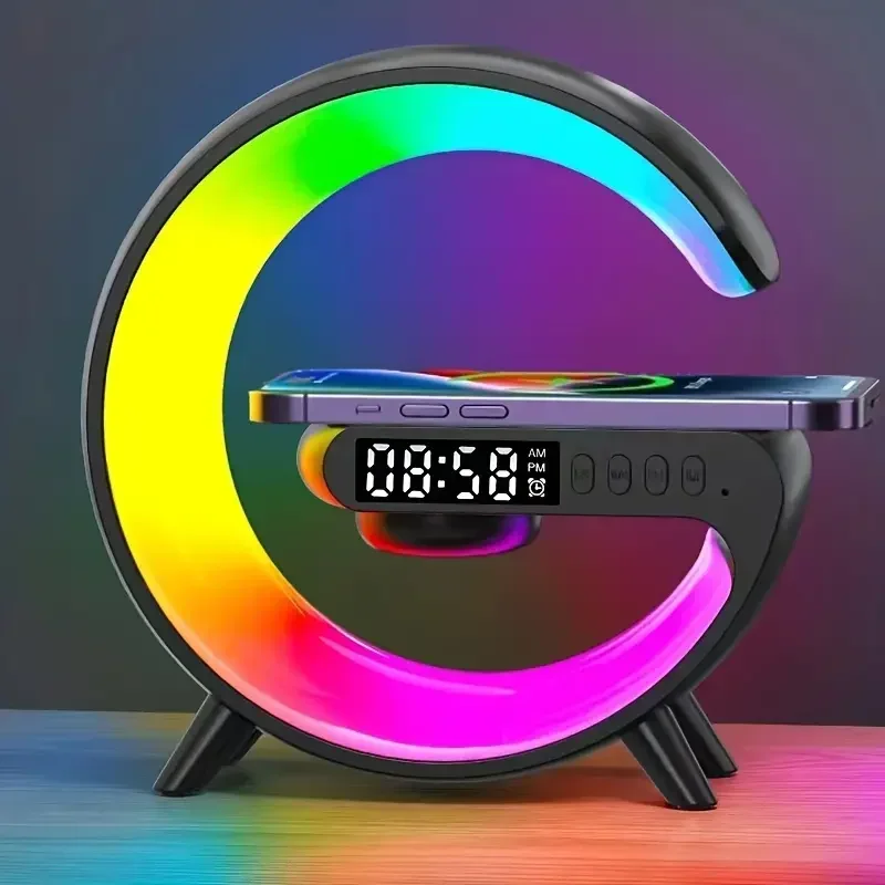 kf-S1e4b718878884d1b9fa7a7d019bab93am Multifunction Wireless Charger Stand Pad RGB Light Alarm Clock Speaker For iPhone Samsung Xiaomi Mini Fast Charging Dock Station - Image 1