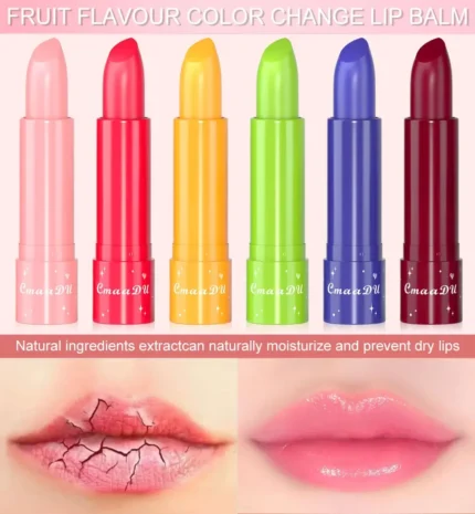 CmaaDu 6 Pcs/Set All Skin Types Fruity Color Changing Lipstick Lip Gloss Makeup Moisturizing Nourishing Sexy Red Lipgloss Balm
