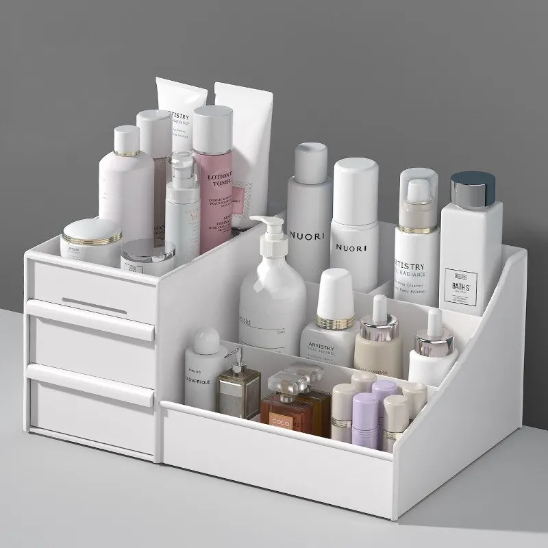 kf-S296d86c77dda44469ea525d4dcede6aeR 1pc White New Drawer Makeup Storage Box Dormitory Finishing Plastic Shelf Cosmetics Skin Care Dressing Table Desktop - Image 1