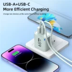 65W GaN USB Charger Dual Ports PD Quick Charge 3.0 USB A USB C Charger Fast Charging Adapter EU US UK Plug Wall Power Adapter - Image 2