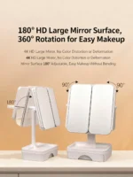 LED Lighted Makeup Mirror with Storage Drawer, 180° Rotatable & Height Adjustable, High-Definition Large Mirror Surface - Image 11