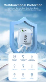 65W GaN USB Charger Dual Ports PD Quick Charge 3.0 USB A USB C Charger Fast Charging Adapter EU US UK Plug Wall Power Adapter - Image 9