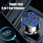 UYUXIO USB C Car Charger Adapter with Voltage Display 6 in 1 Super Fast in Car for iPhone 16 15 Pro Max Samsung Android Phone - Image 2