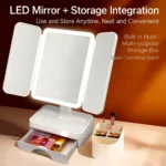 LED Lighted Makeup Mirror with Storage Drawer, 180° Rotatable & Height Adjustable, High-Definition Large Mirror Surface