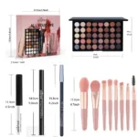 Essential Eye Makeup Set for Beginners Matte&Shimmer Eyeshadow Palette, Mascara, Eyebrow Pencil, Lip Eyeliner,Brush Tool Set Box - Image 15