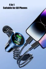 USB Car Phone Charger Adapter with Retractable Cable LED Voltage Monitor 4 in 1 Super Fast Charge for iPhone Samsung Huawei - Image 13