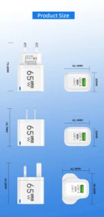 65W GaN USB Charger Dual Ports PD Quick Charge 3.0 USB A USB C Charger Fast Charging Adapter EU US UK Plug Wall Power Adapter - Image 11