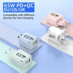 65W GaN USB Charger Dual Ports PD Quick Charge 3.0 USB A USB C Charger Fast Charging Adapter EU US UK Plug Wall Power Adapter - Image 6