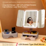 LED Lighted Makeup Mirror with Storage Drawer, 180° Rotatable & Height Adjustable, High-Definition Large Mirror Surface - Image 3