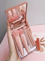 5Pcs Portable Makeup Brush Set With Mirror - Foldable Travel Kit ，Mini Makeup Brush Set Travel Makeup Brush Set - Image 5
