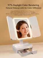 LED Lighted Makeup Mirror with Storage Drawer, 180° Rotatable & Height Adjustable, High-Definition Large Mirror Surface - Image 13